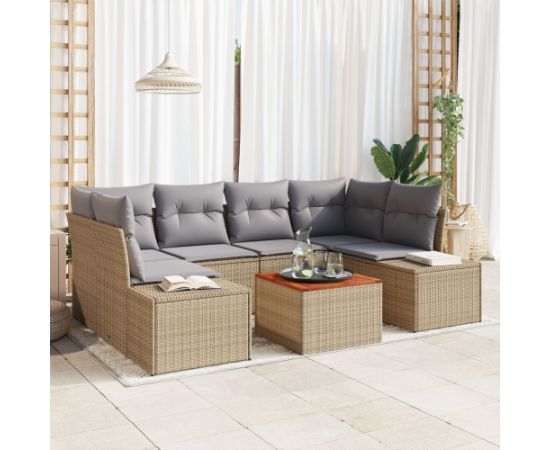 vidaXL 7 Elementowy Zestaw Sof Ogrodowych z Poduszkami Beżowy Rattan Akacja Dārza mēbeļu komplekti