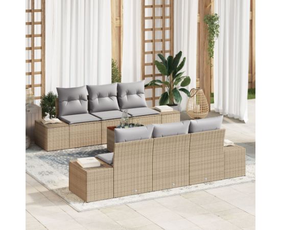 vidaXL Zestaw kanapowy  7 elementów z poduszkami beżowy polirattan akacja Dārza mēbeļu komplekti