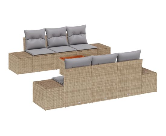 vidaXL Zestaw kanapowy  7 elementów z poduszkami beżowy polirattan akacja Dārza mēbeļu komplekti