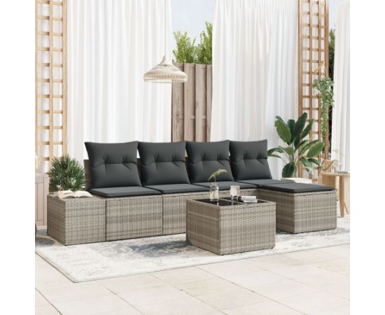 vidaXL Zestaw Sof Ogrodowych 6-osobowych z Poduszkami Szary Polirattan Dārza mēbeļu komplekti