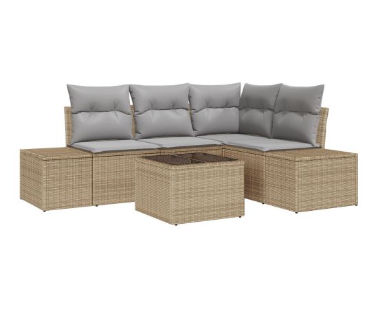 vidaXL 5-częściowy zestaw sofy ogrodowej z poduszkami czarnej poly rattan Dārza mēbeļu komplekti