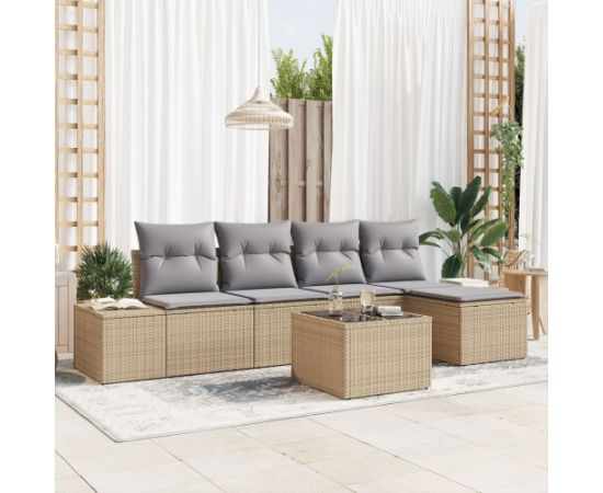 vidaXL Zestaw 6-częściowy sof ogrodowych z poduszkami Czarny Polirattan Dārza mēbeļu komplekti