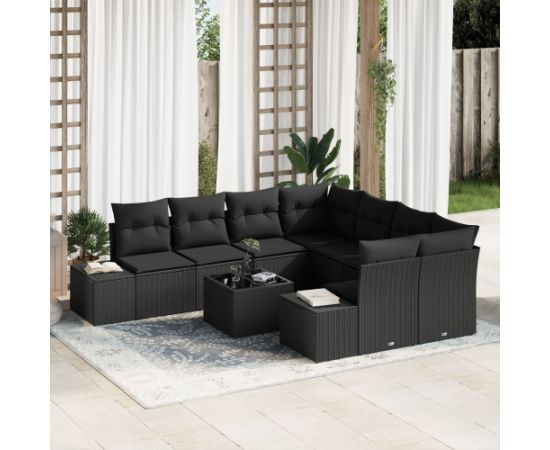 vidaXL Zestaw sof ogrodowych 9-częściowy z poduszkami Czarny Polirattan Dārza mēbeļu komplekti
