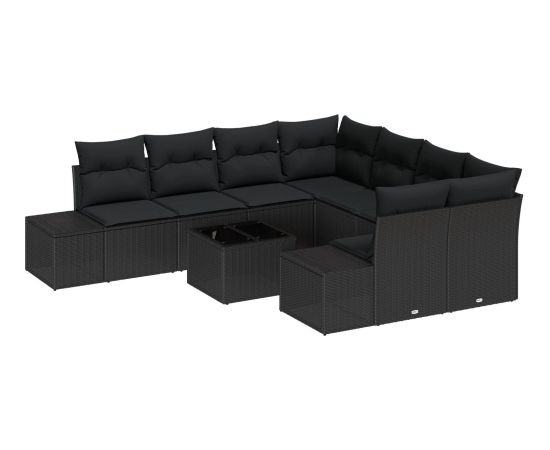 vidaXL Zestaw sof ogrodowych 9-częściowy z poduszkami Czarny Polirattan Dārza mēbeļu komplekti