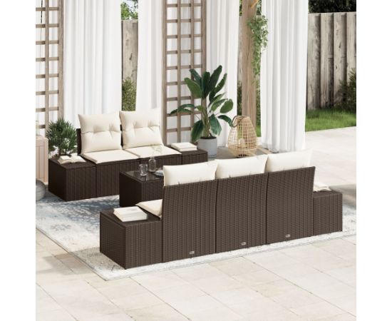 vidaXL Zestaw sof ogrodowych  w 6 częściach z poduszkami Brązowy Poli Rattan Dārza mēbeļu komplekti