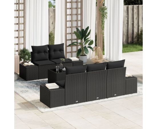 vidaXL Zestaw sof ogrodowych  6-częściowy z poduszkami Czarny Polirattan Dārza mēbeļu komplekti