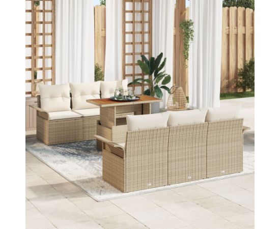 vidaXL 7 Częściowy Zestaw Sof z Ogrodu z Poduszkami Beżowy Poli Rattan Akacja Dārza mēbeļu komplekti