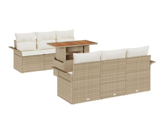 vidaXL 7 Częściowy Zestaw Sof z Ogrodu z Poduszkami Beżowy Poli Rattan Akacja Dārza mēbeļu komplekti