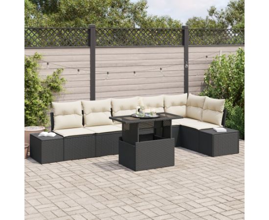 vidaXL 7-elementowy zestaw sof ogrodowych z poduszkami Czarny Polirattan Dārza mēbeļu komplekti