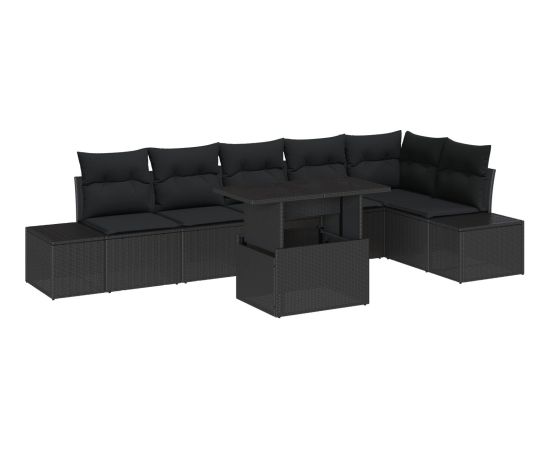 vidaXL 7-elementowy zestaw sof ogrodowych z poduszkami czarny polirattan Dārza mēbeļu komplekti