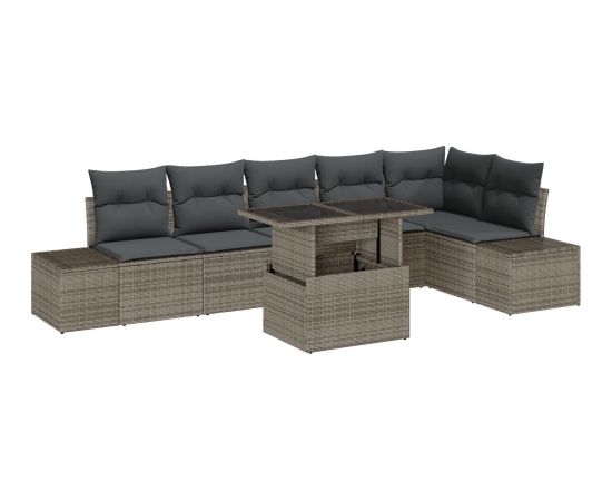 vidaXL 7-elementowy zestaw kanap ogrodowych z poduszkami Szary Polirattan Dārza mēbeļu komplekti