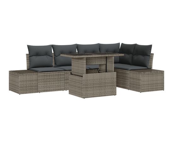 vidaXL Zestaw 6-częściowy sof ogrodowych  z poduszkami Szary z rattanem Dārza mēbeļu komplekti
