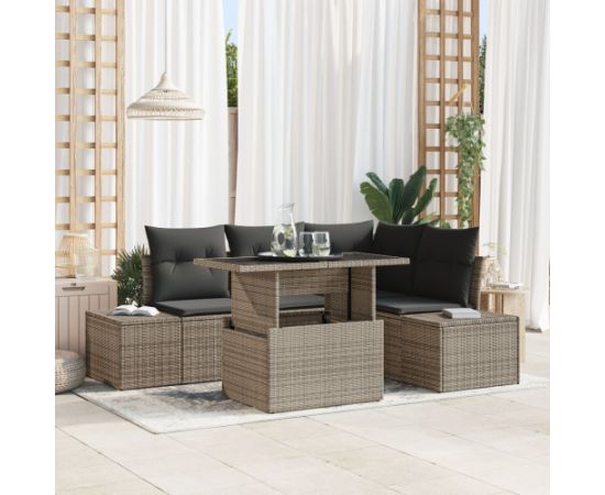 vidaXL 5-częściowy zestaw sof ogrodowych z poduszkami szary polirattan Dārza mēbeļu komplekti