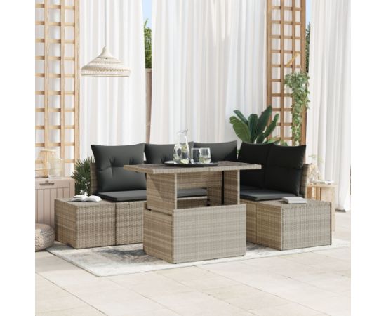 vidaXL Zestaw 5-osobowy sof ogrodowych z poduszkami w jasnoszarym polirattanie Dārza mēbeļu komplekti