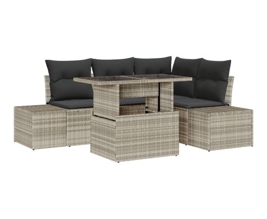 vidaXL Zestaw 5-osobowy sof ogrodowych z poduszkami w jasnoszarym polirattanie Dārza mēbeļu komplekti