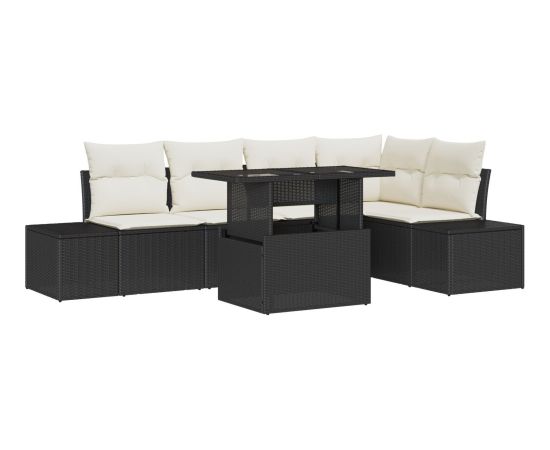 vidaXL 6-częściowy zestaw sof ogrodowych z poduszkami Czarny Rattan Dārza mēbeļu komplekti