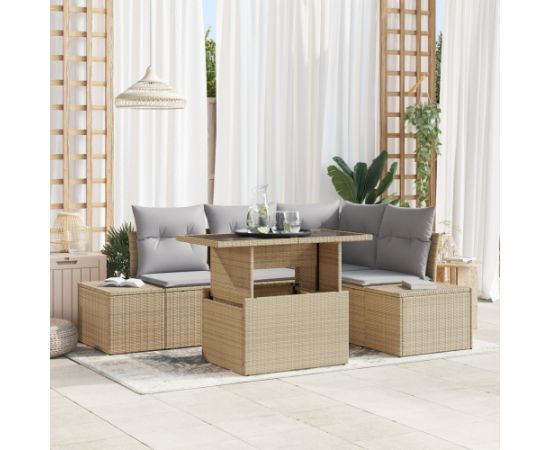 vidaXL Zestaw 5 sof ogrodowych z poduszkami Beżowy z polirattanu Dārza mēbeļu komplekti