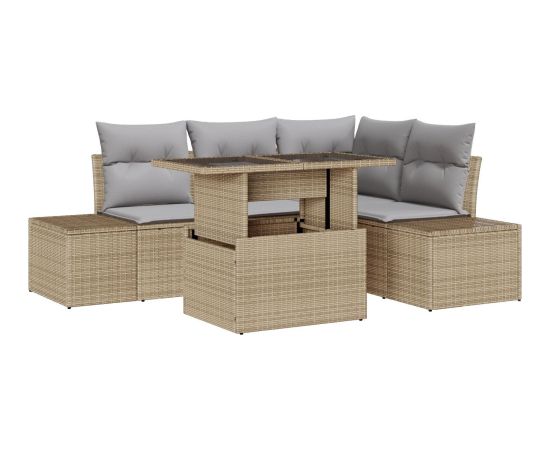 vidaXL Zestaw 5 sof ogrodowych z poduszkami Beżowy z polirattanu Dārza mēbeļu komplekti