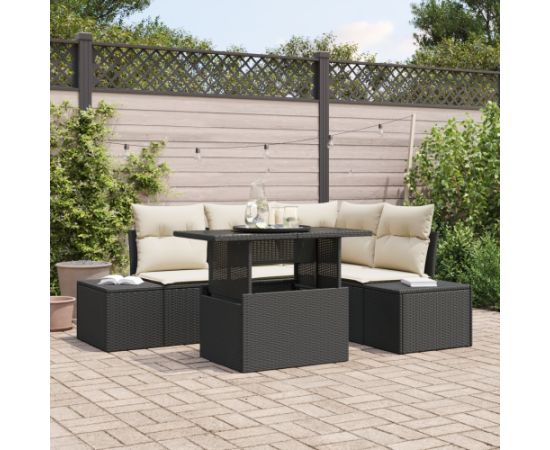 vidaXL Zestaw sof ogrodowych 5-częściowy z poduszkami czarny polirattan Dārza mēbeļu komplekti