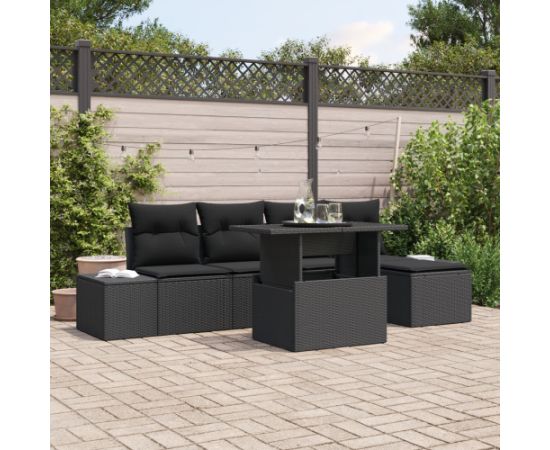 vidaXL Czarny 6-częściowy Zestaw Sofy Ogrodowej z Poduszkami Dārza mēbeļu komplekti