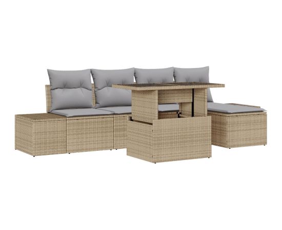 vidaXL Zestaw sof ogrodowych 6-częściowy z poduszkami Beżowy Polirattan Dārza mēbeļu komplekti