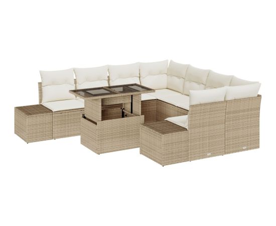 vidaXL 9-elementowy zestaw sof ogrodowych  z poduszkami beżowy poli rattan Dārza mēbeļu komplekti