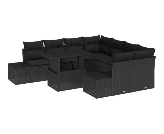 vidaXL 9-częściowy Zestaw Sof Ogrodowych z Poduszkami Czarny Polirattan Dārza mēbeļu komplekti