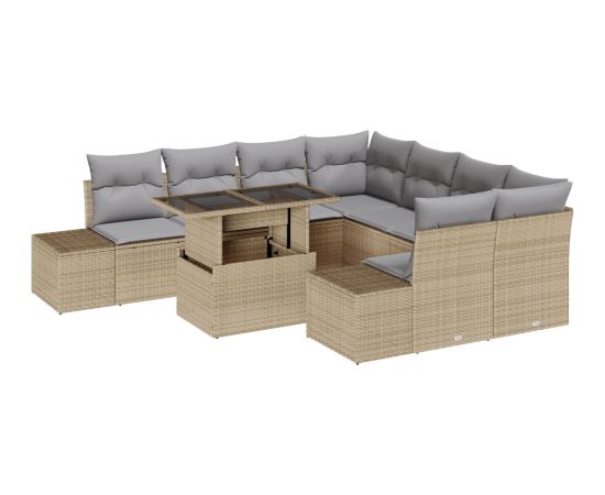 vidaXL Zestaw 9-elementowy sof ogrodowych z poduszkami Beżowy Poli Rattan Dārza mēbeļu komplekti