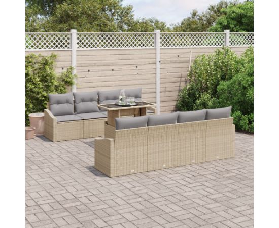 vidaXL 9-częściowy zestaw sof ogrodowych z poduszkami Beżowy Poli Rattan Dārza mēbeļu komplekti