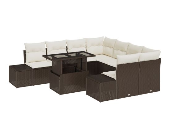 vidaXL Zestaw sof ogrodowych  9 elementowy z poduszkami Brązowy Polirattan Dārza mēbeļu komplekti