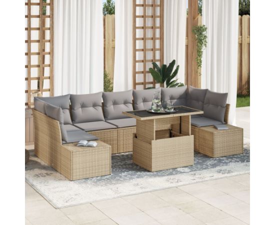 vidaXL Zestaw Sofy Ogrodowej 8 Elementów z Poduszkami Beżowy Polirattan Dārza mēbeļu komplekti