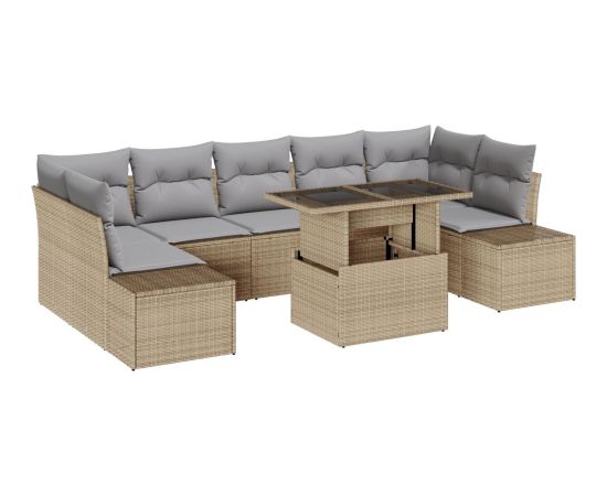 vidaXL Zestaw Sofy Ogrodowej 8 Elementów z Poduszkami Beżowy Polirattan Dārza mēbeļu komplekti