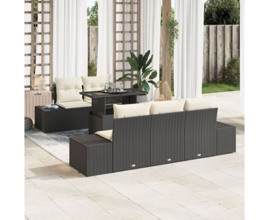 vidaXL Zestaw 6-elementowy sof ogrodowych z poduszkami Czarny Polirattan Dārza mēbeļu komplekti