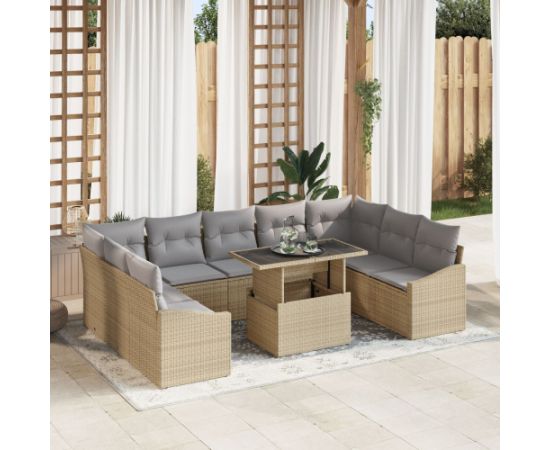 vidaXL Zestaw Sof Ogrodowych 10 Części z Poduszkami Beżowy Poli Rattan Dārza mēbeļu komplekti