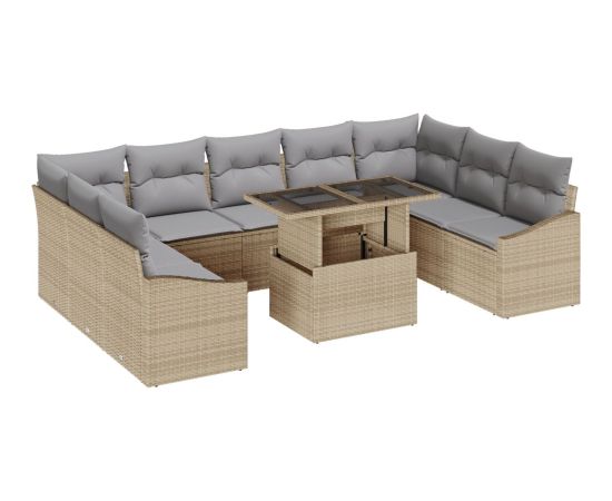 vidaXL Zestaw Sof Ogrodowych 10 Części z Poduszkami Beżowy Poli Rattan Dārza mēbeļu komplekti