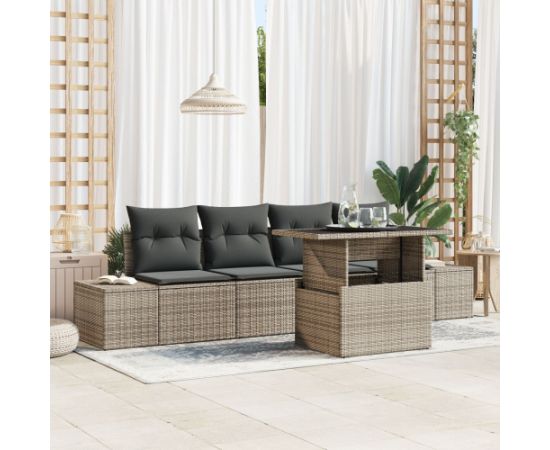 vidaXL 5-elementowy zestaw sof ogrodowych z poduszkami Szary Poli Rattan Dārza mēbeļu komplekti