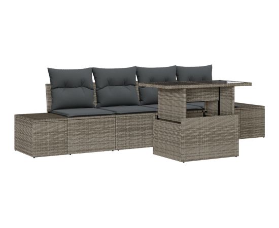 vidaXL 5-elementowy zestaw sof ogrodowych z poduszkami Szary Poli Rattan Dārza mēbeļu komplekti