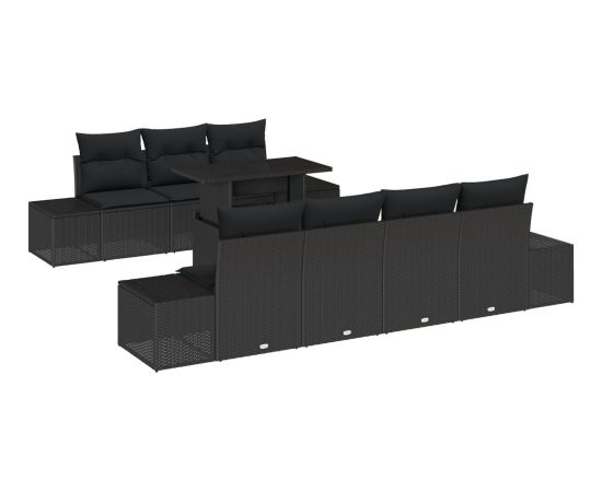 vidaXL Czarny 8-częściowy zestaw sof ogrodowych z poduszkami z rattanu Dārza mēbeļu komplekti