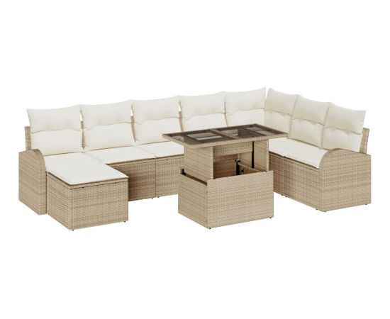 vidaXL Zestaw 9-częściowy sof ogrodowych  z poduszkami Beżowy Polirattan Dārza mēbeļu komplekti