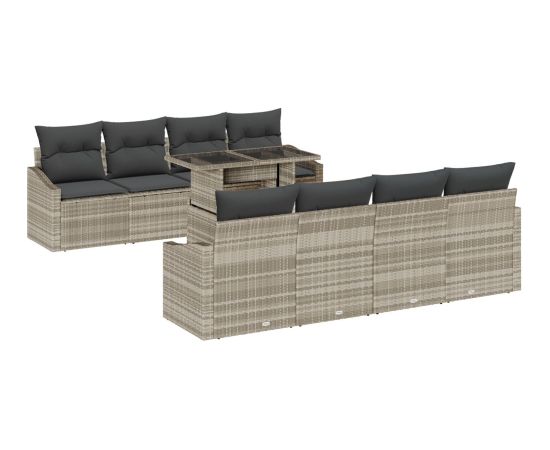 vidaXL Zestaw sof ogrodowych  9 części z poduszkami jasnoszary PE rattan Dārza mēbeļu komplekti
