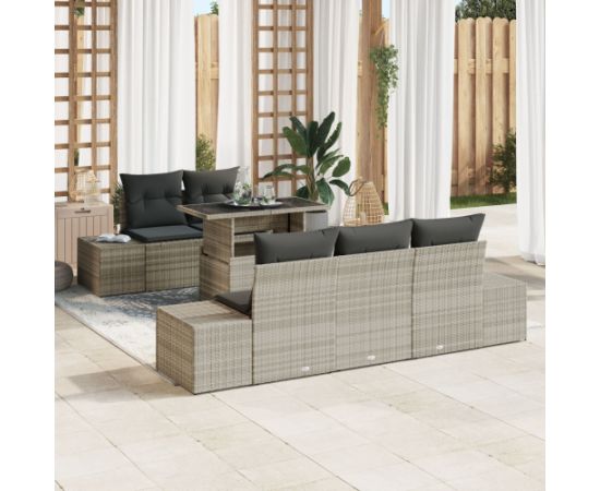 vidaXL Zestaw Sof Ogrodowych 6 Części z Poduszkami Jasnoszary Polirattan Dārza mēbeļu komplekti