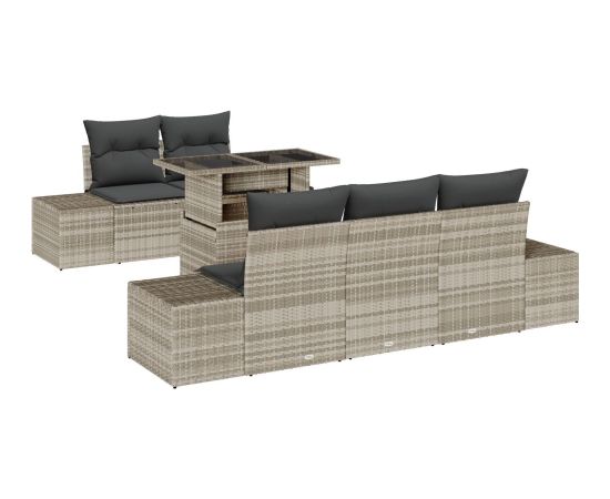 vidaXL Zestaw Sof Ogrodowych 6 Części z Poduszkami Jasnoszary Polirattan Dārza mēbeļu komplekti