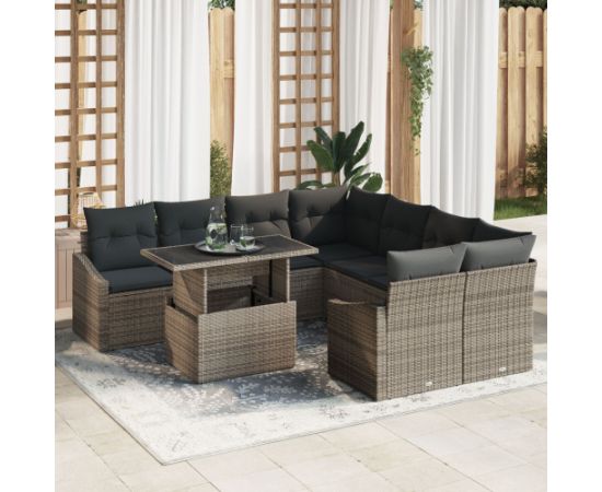 vidaXL 9-częściowy zestaw sof ogrodowych z poduszkami szary rattan Dārza mēbeļu komplekti