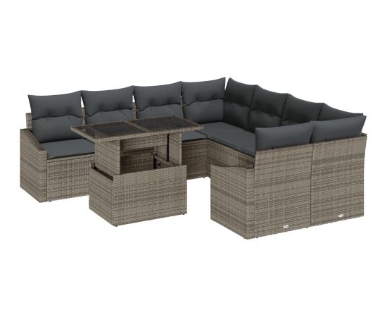 vidaXL 9-częściowy zestaw sof ogrodowych z poduszkami szary rattan Dārza mēbeļu komplekti