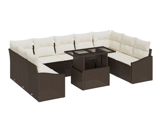 vidaXL 10-częściowy Zestaw Sof Ogrodowych z Poduszkami Brązowy Rattan PE Dārza mēbeļu komplekti