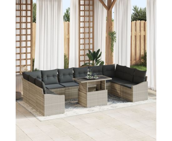 vidaXL Zestaw sof ogrodowych  11 elementów z poduszkami, jasnoszary polirattan Dārza mēbeļu komplekti