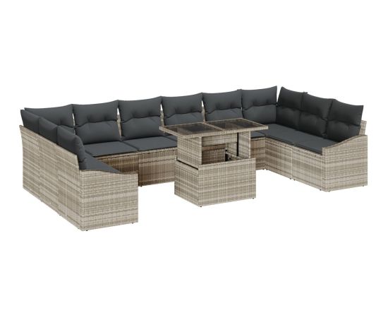 vidaXL Zestaw sof ogrodowych  11 elementów z poduszkami, jasnoszary polirattan Dārza mēbeļu komplekti