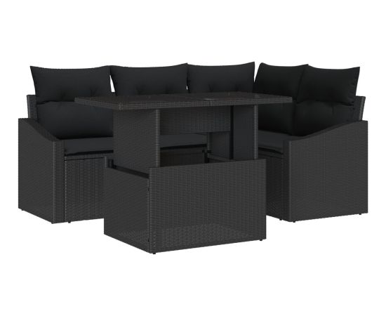 vidaXL Zestaw Sofy Ogrodowej 5 Części z Poduszkami Czarny Polirattan Dārza mēbeļu komplekti