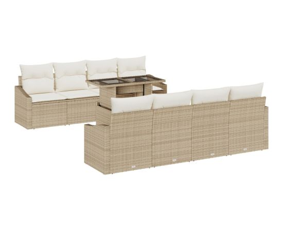 vidaXL 9-częściowy Zestaw Sof Ogrodowych z Poduszkami Beżowy Polirattan Dārza mēbeļu komplekti