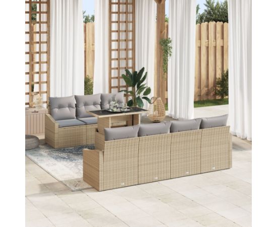 vidaXL 8 Elementowy Zestaw Sof Ogrodowych z Poduszkami Beżowy Poli Rattan Dārza mēbeļu komplekti